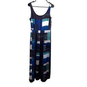 Ann Taylor Maxi Dress Color Block Water Colors Pleated Front Lined Size 10